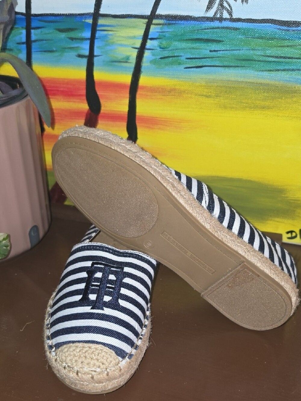 Tommy Hilfiger Navy & White Striped Espadrille Slip-Ons - Picture 3 of 4